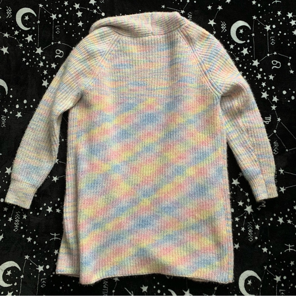 Pastel Rainbow Long Knitted Cardigan w Pockets Oversized xs - Picture 6 of 10